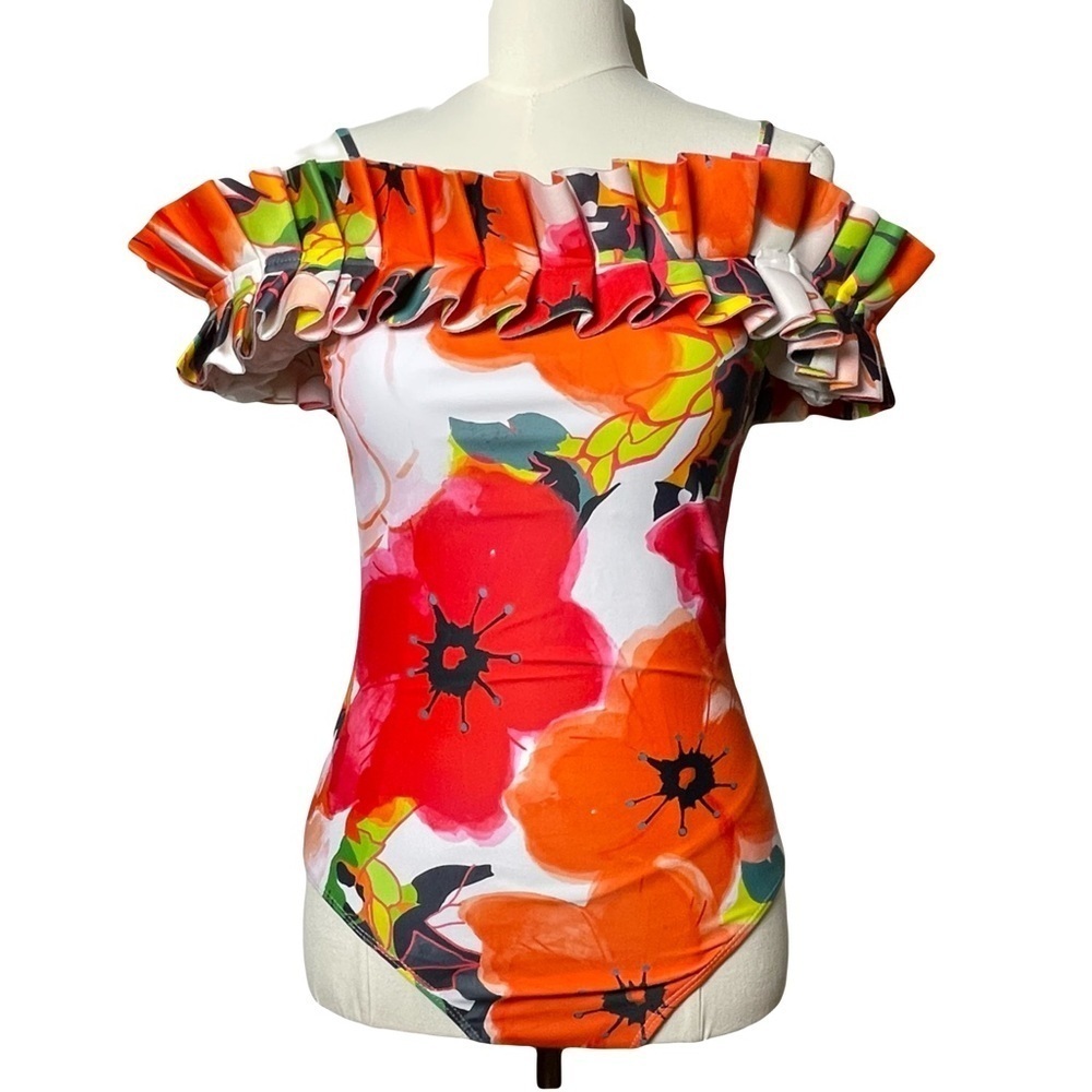 Imekis One Piece Swimsuit Tropical Floral Print Women’s Size M Pool Party